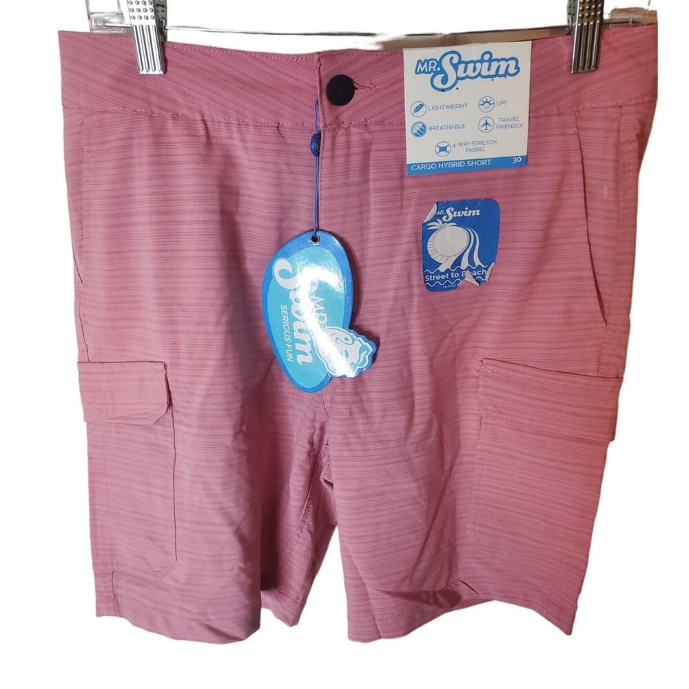 Mr. Swim Mauve Deep Stripe Hybrid Cargo Shorts, Size 30, NWT